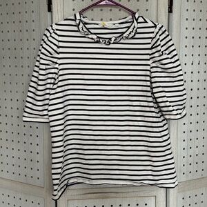 Boden Striped Ruffle Neck Short Sleeve Top